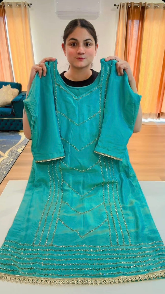 Partywear hand work suit (Colour: firozi), Code: 244