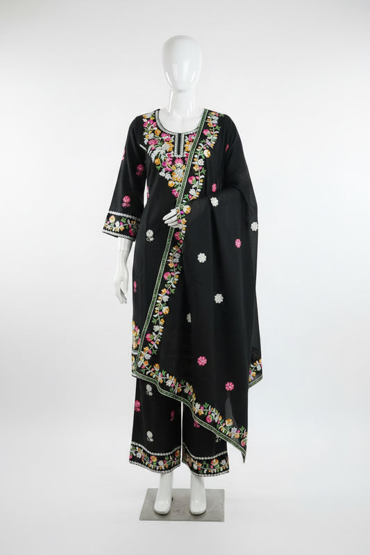 Black Kashmiri Suit ( grab free earrings as gift with it )