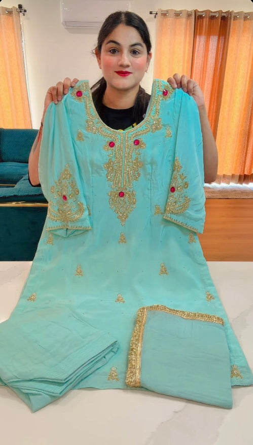Handwork party-wear suit on crape - Code 924