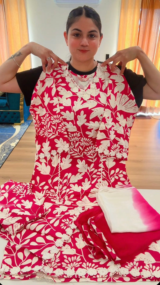 Readymade 3 pieces plazo suit with double shade dupatta, Colour: rani pink, Code: 173