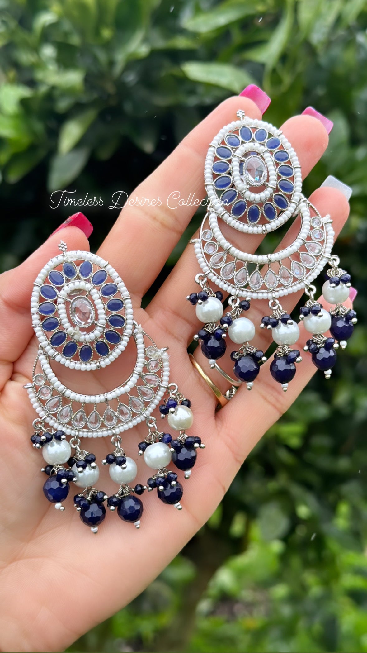 Blue earrings with silver in polki