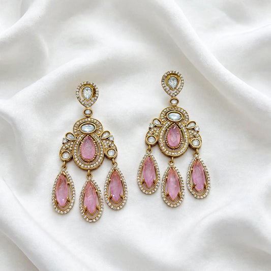 Mozonite earrings ( Premium Range ) Colour: Baby pink (Code: X8)