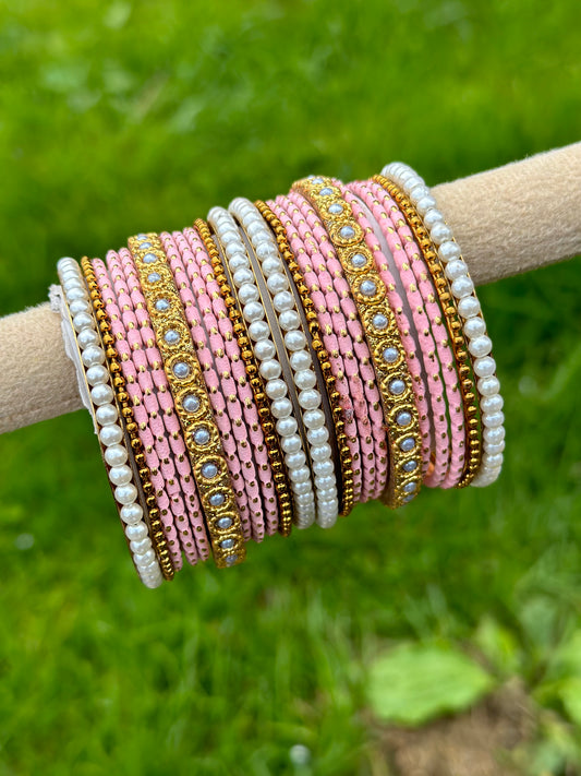Peach Pearl loaded bangles set ( both hands )