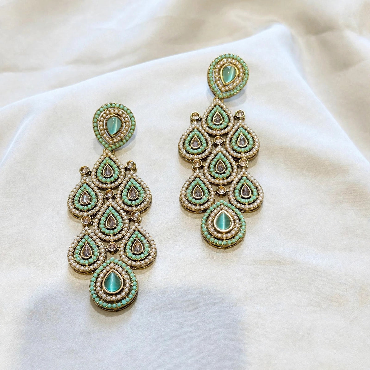 Polki earrings, Colour: Mint, (Code: X5)