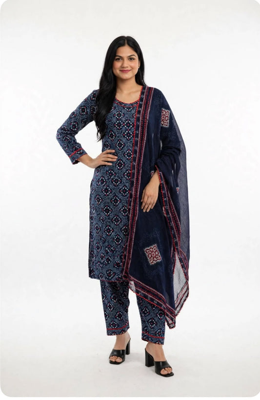Afghani salwar suit in cotton in blue colour - Code 284
