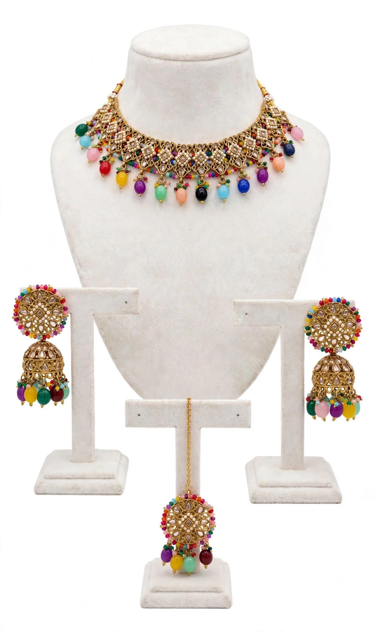 Multi colour Choker / necklace set in polki-n46