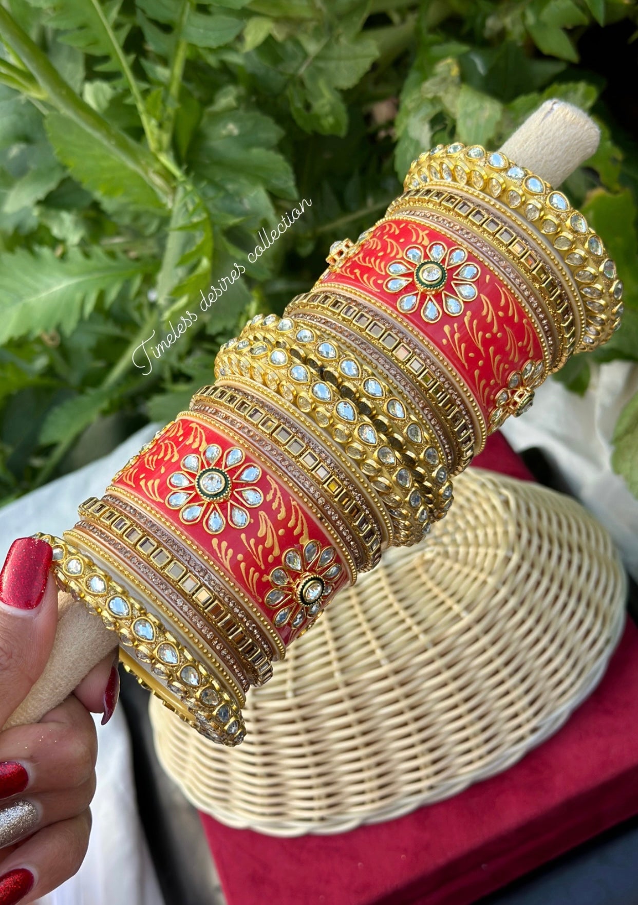 Bright Red Rajwadi Chooda Bangles ( set of both hands )