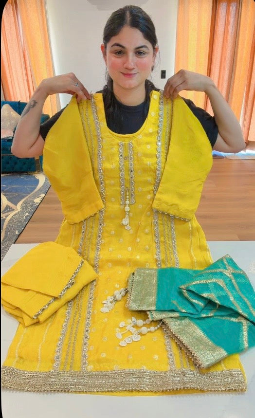 Party wear suit - ( Colour : Yellow ) code 933