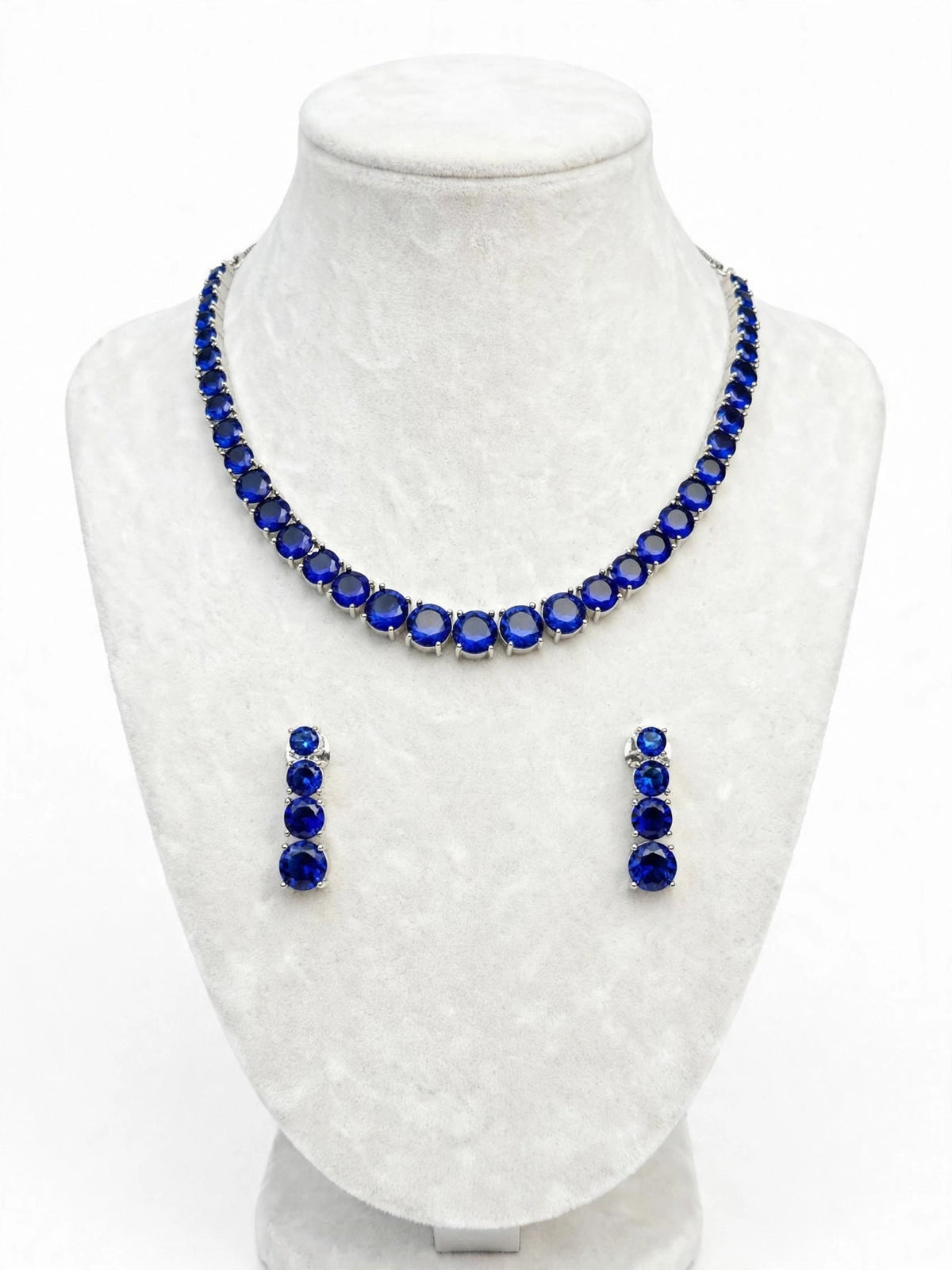 Blue American diamond necklace set  in silver- n75