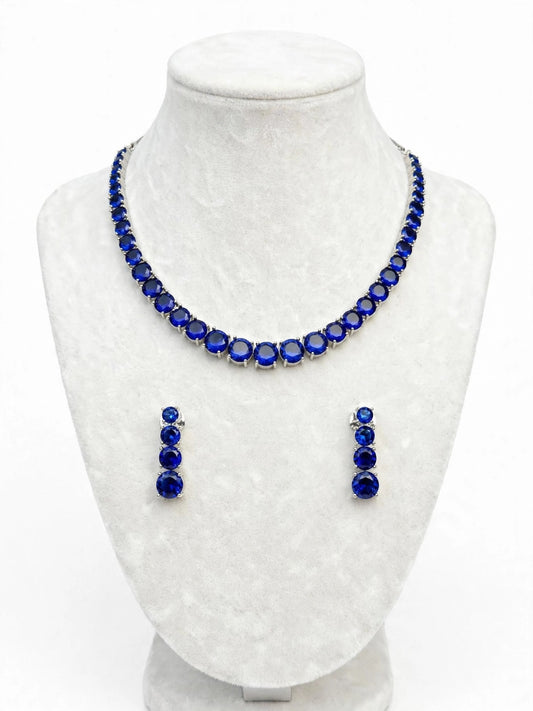 Blue American diamond necklace set  in silver- n75