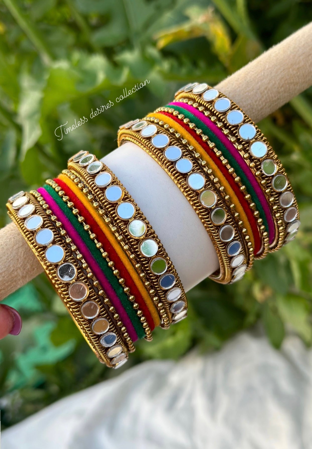 Multi mirror bangles set with golden kangan’s ( both hands )