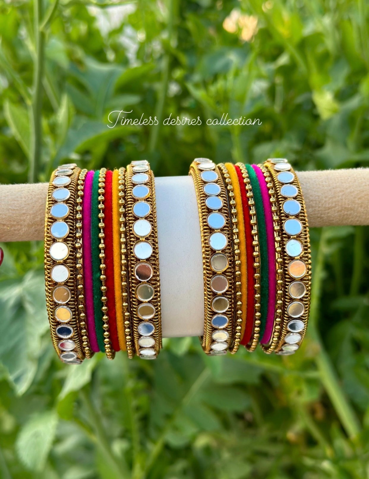 Multi mirror bangles set with golden kangan’s ( both hands )