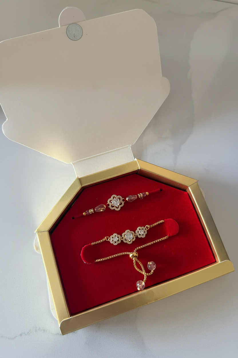 Couple Rakhi set in American diamond