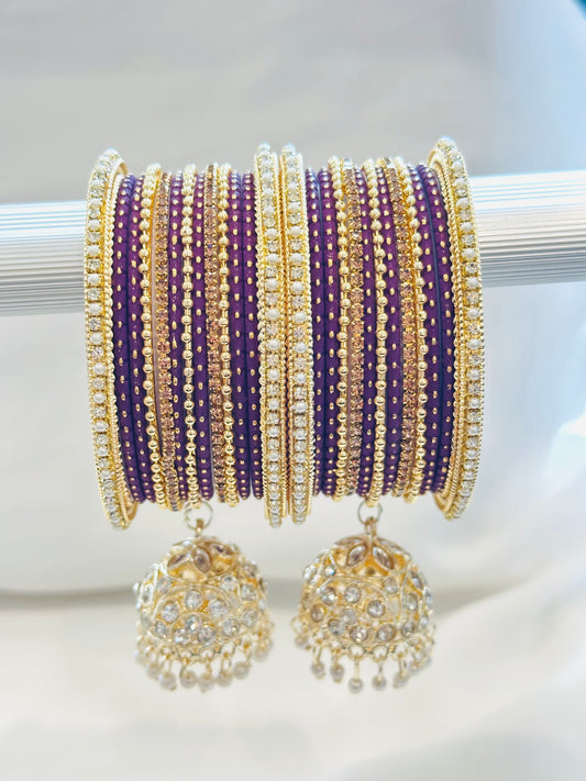 Bangle set with latkan - Colour: Wine( Code: 020 )