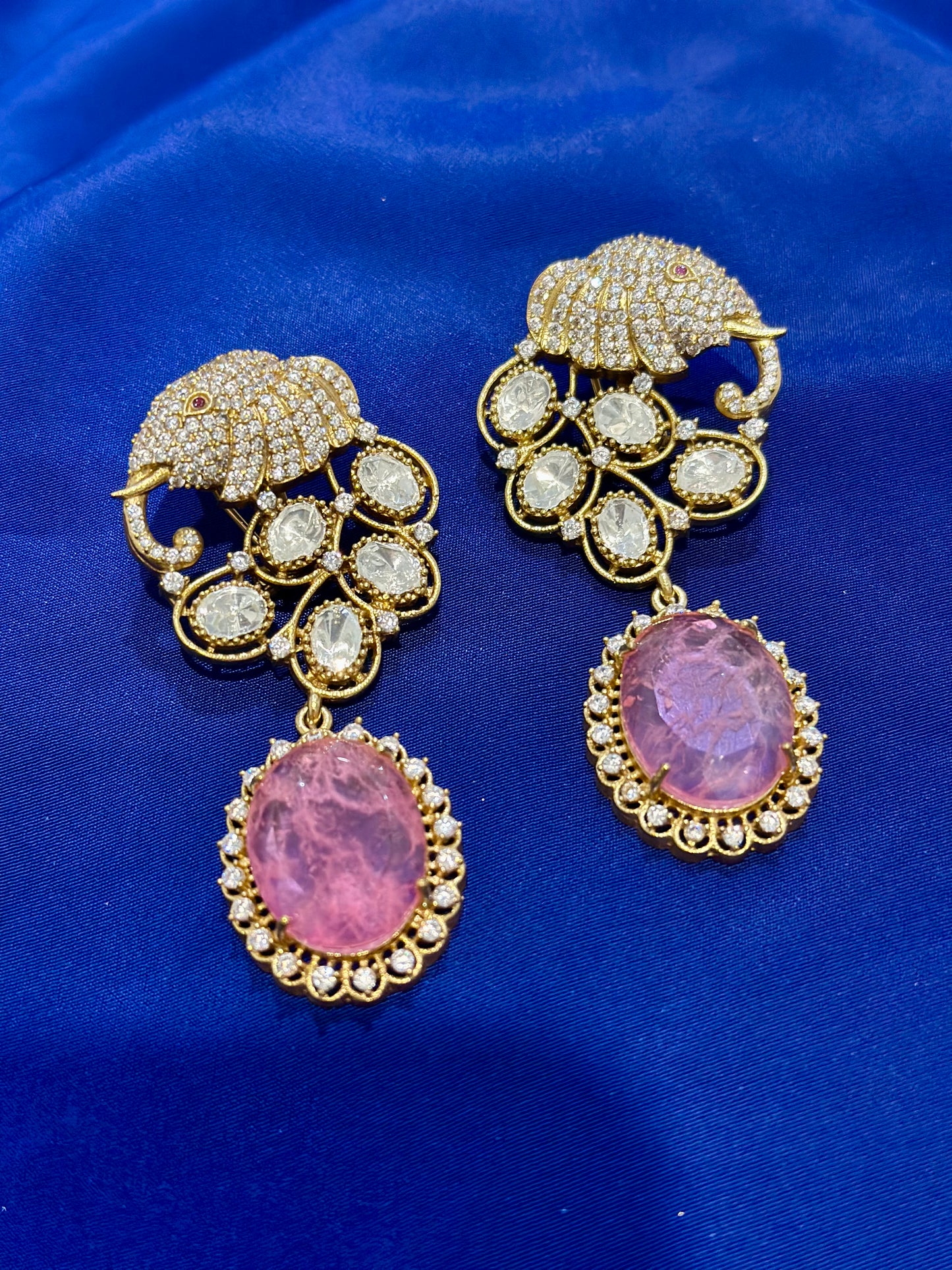 Mossonite+Doublet earrings ( Premium Range ) Colour: Pink, (Code: X7)