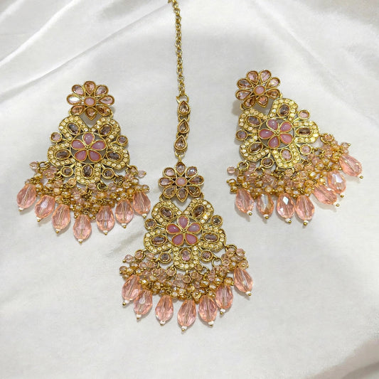 Polki earrings, Colour: Light pink, (Code: X2)
