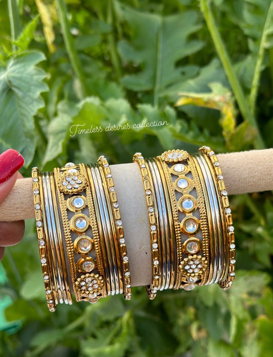Silver and golden mixed bangles set