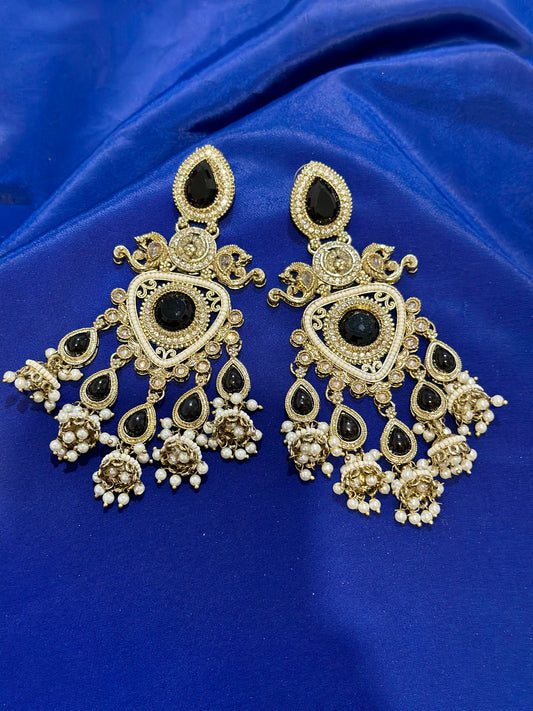 Kundan earrings, Colour: Black, (Code: X1)