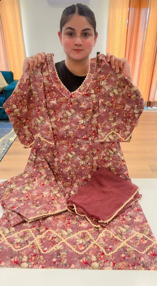 Cotton Printed Boutique Stitched Suit, Colour: Onion, Code: 192