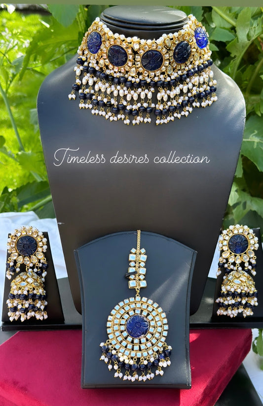 Blue necklace/choker set in kundan ( wedding wear high quality )