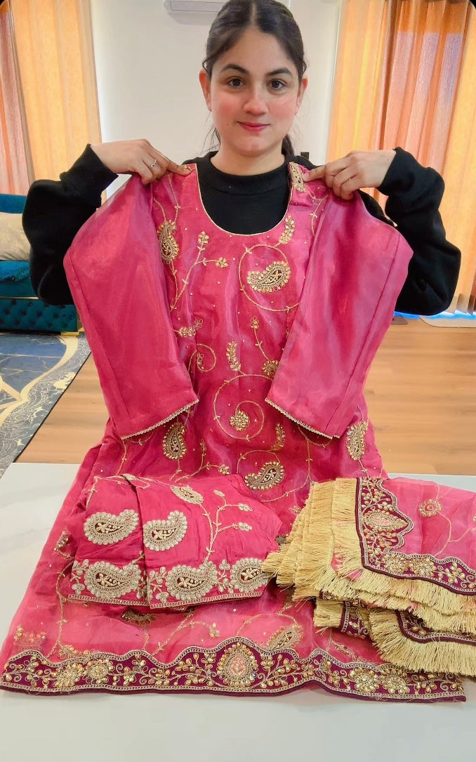 Coral Pink Farkabadi salwar suit - ( Code: 713 )