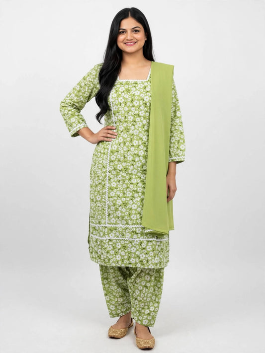 Cotton suit in green colour, Code: 128