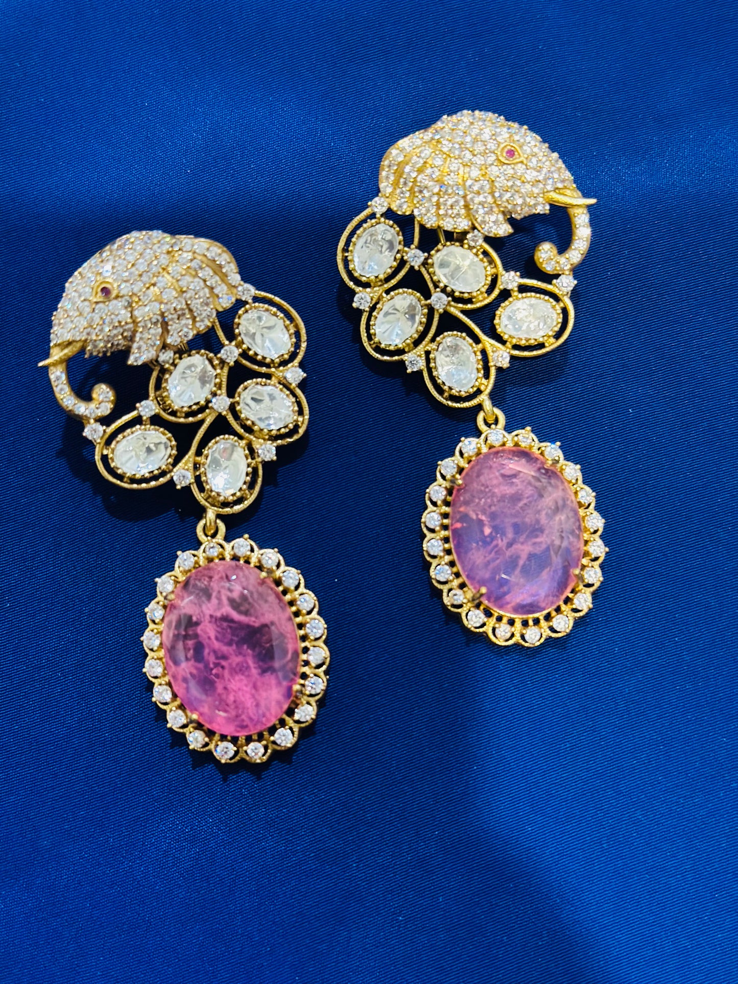 Mossonite+Doublet earrings ( Premium Range ) Colour: Pink, (Code: X7)