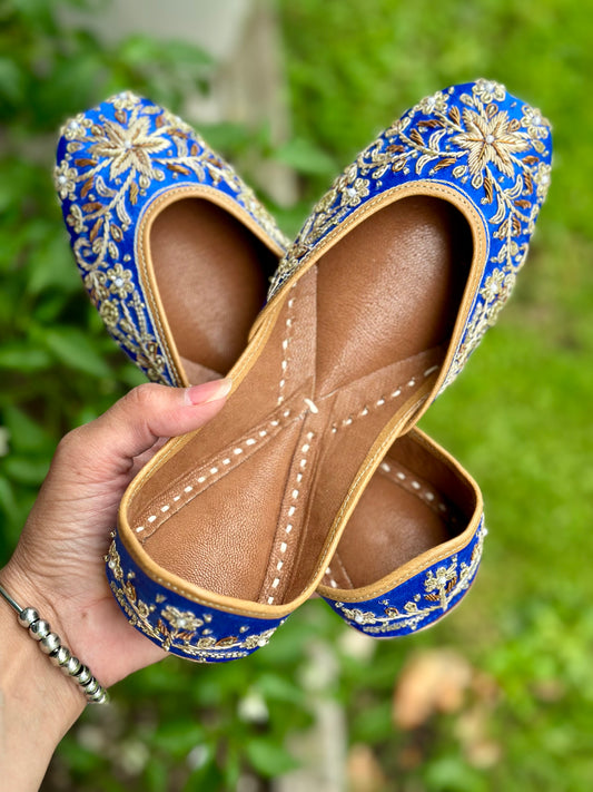 Punjabi jutti in blue colour with hand work