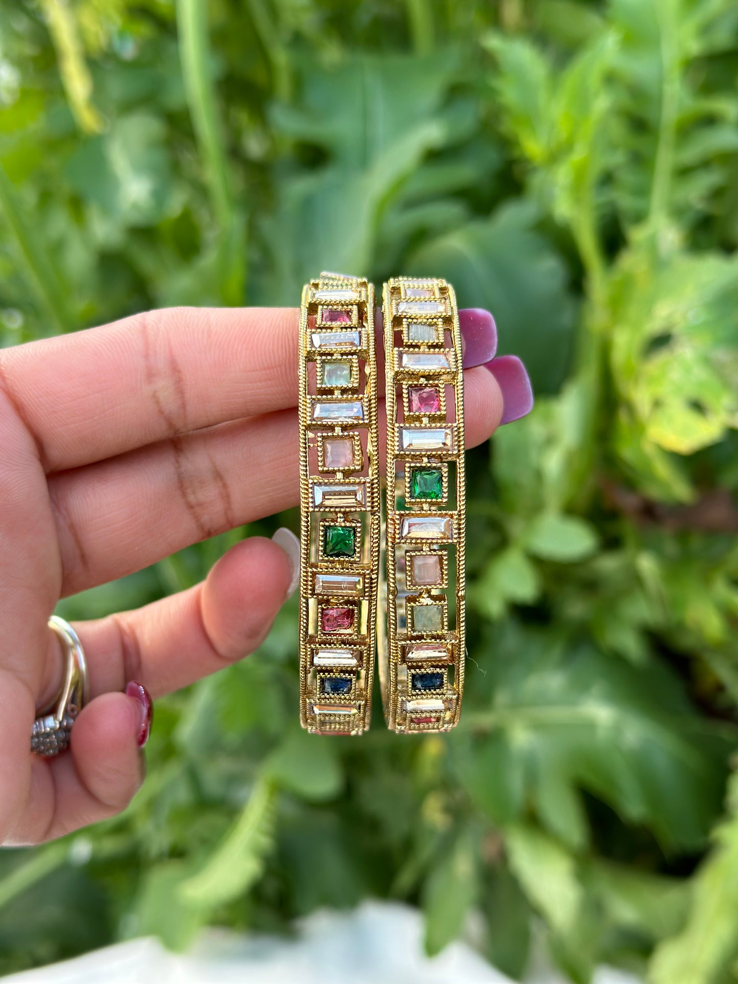 Multi colour Kangan / bangles in polki ( set of 2 )