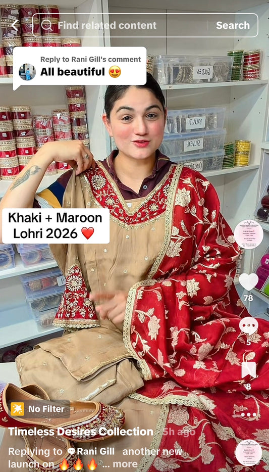 Khaki + Maroon Punjabi suit  ( taking pre orders only 4 week )