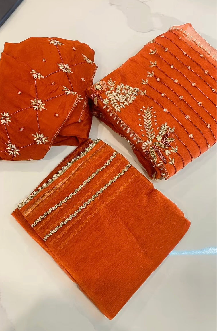 Rusty Brown Handwork Salwar suit - ( Code: 735 )