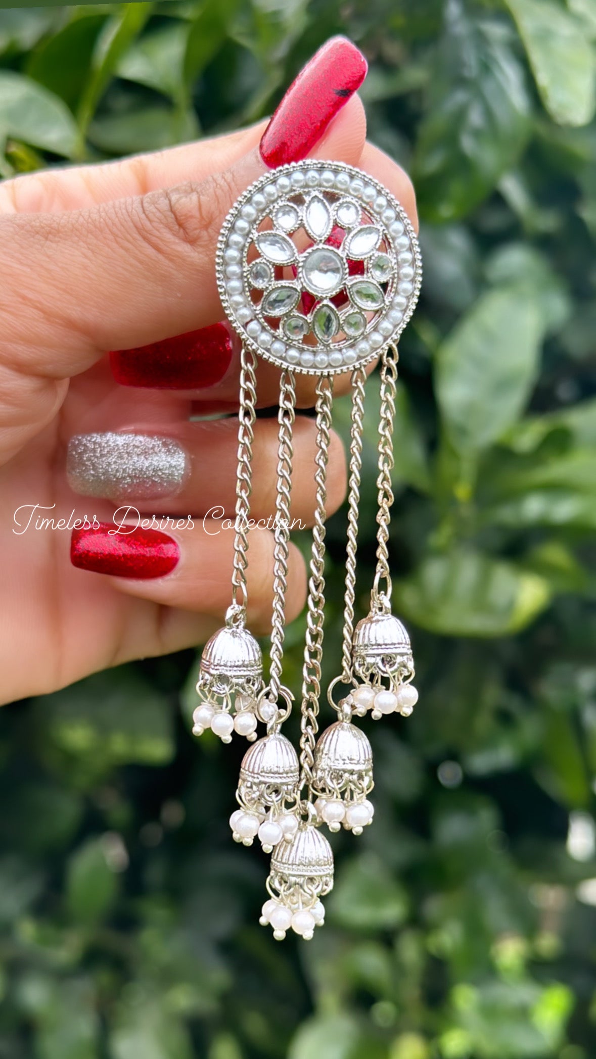 Silver Jhumka drop earrings in polki