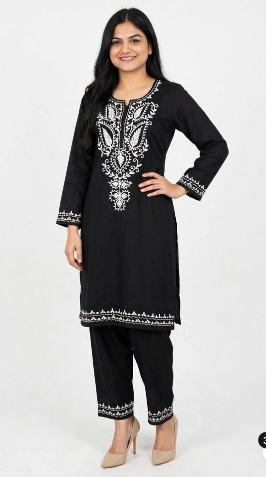 Kashmiri short kurta Co-Ord set in woolen - Code: 176