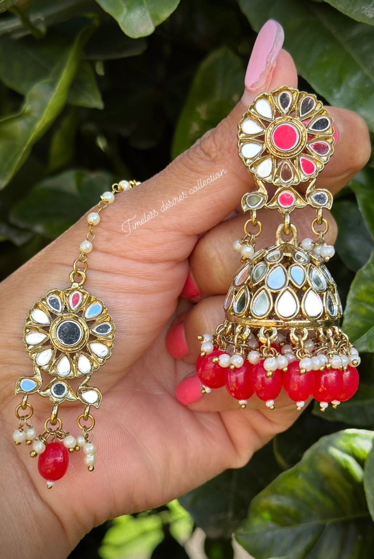 Buy Bindhani Women's Small Red-Green Golden Oxidised Jhumka Earrings