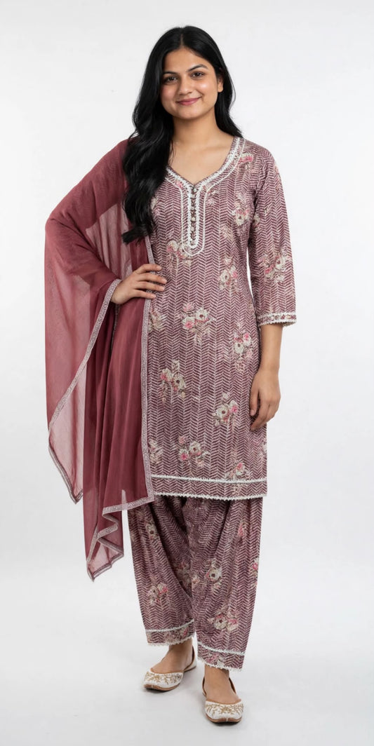Afghani Salwar suit in premium cotton : colour brown - Code 294