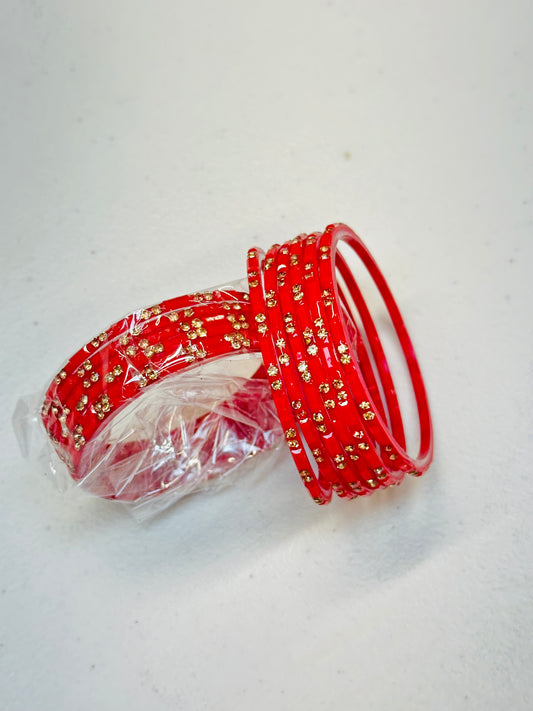 GLASS bangles in red colour ( Karwa special )