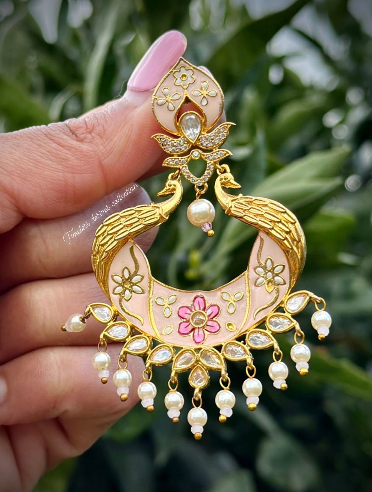 Gold plated creamish golden earrings in reverse AD ( high quality )