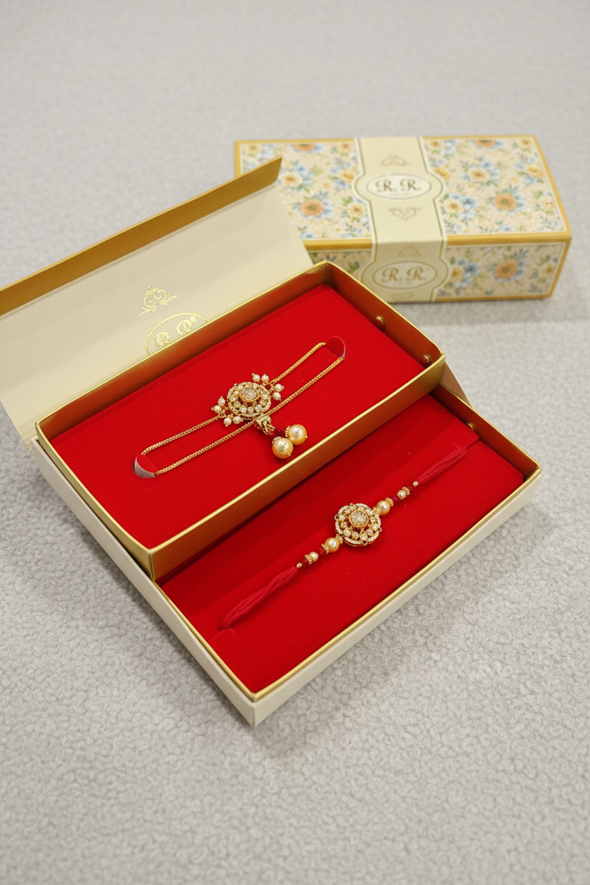 Couple Rakhi set in American diamond Code 419