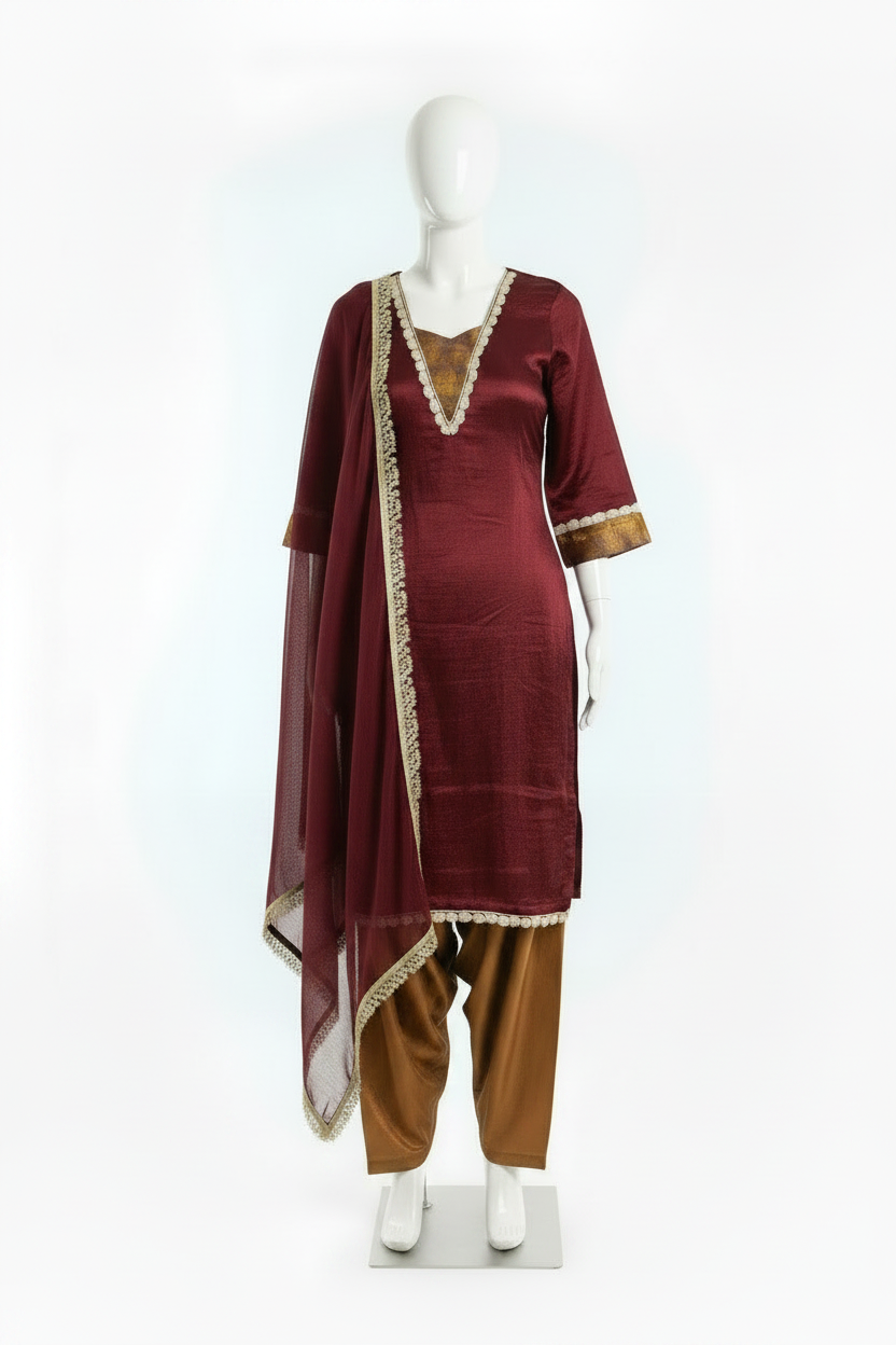 Farshi salwar suit contrast of Maroon & Brown - Code 034