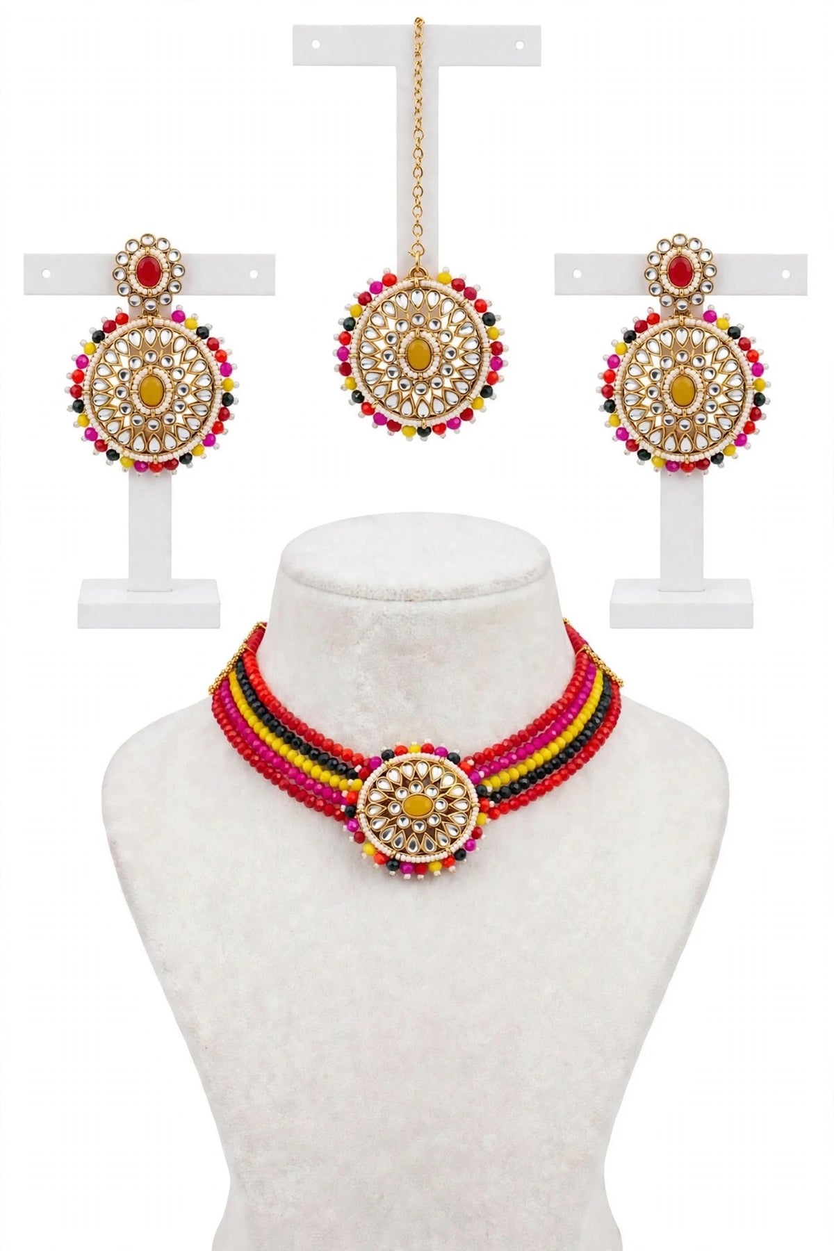 Multi coloured choker / necklace set in Kundan-n45