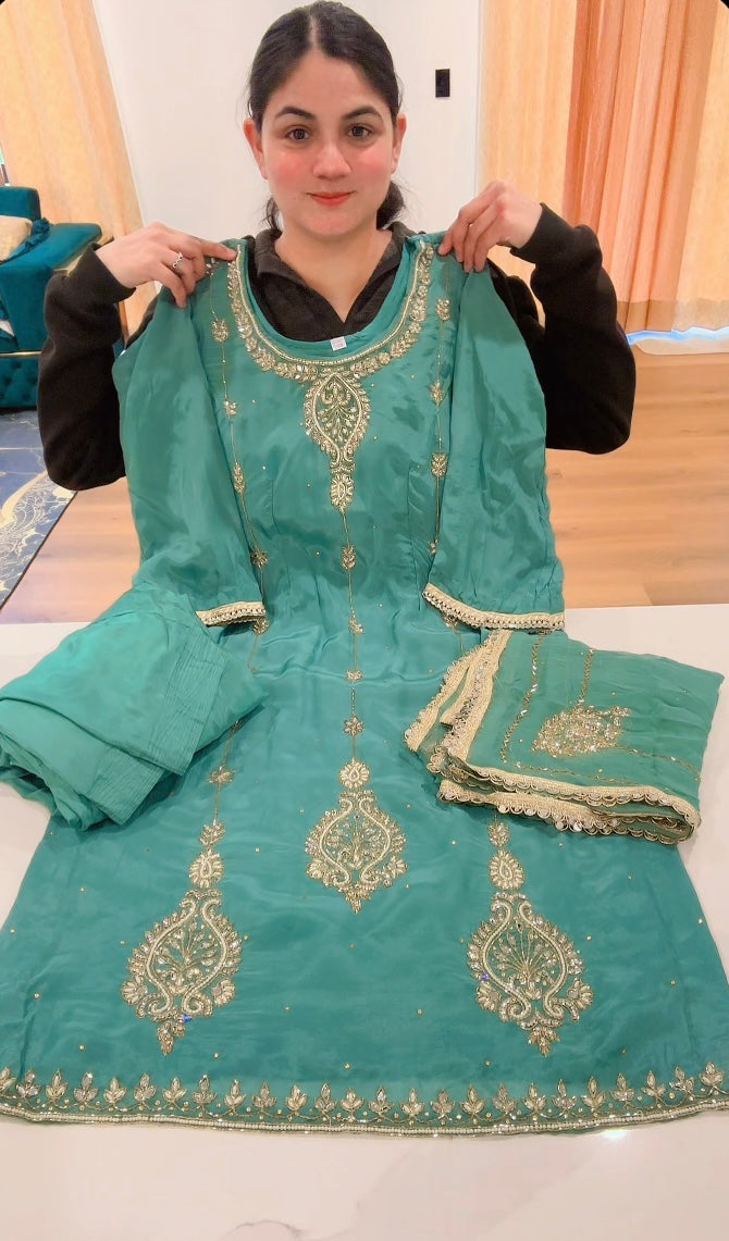 Handwork Suit with Handwork Duppata - Colour : Sea Blue ( Code: 643 )