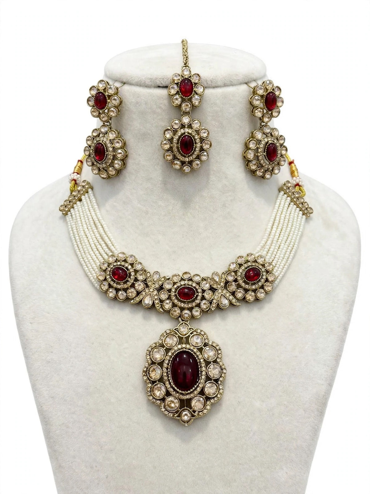 Stone Necklace set with earrings , Colour: Maroon, (Code: X22)