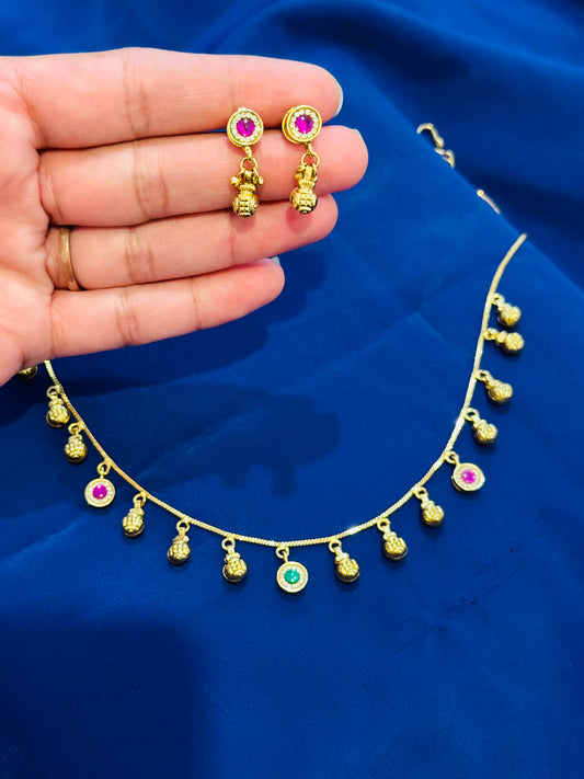 Gold Look Necklace set in multi colour - (Code:060)