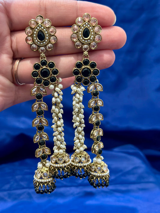 Earrings in polki, Colour: Black, Code:101