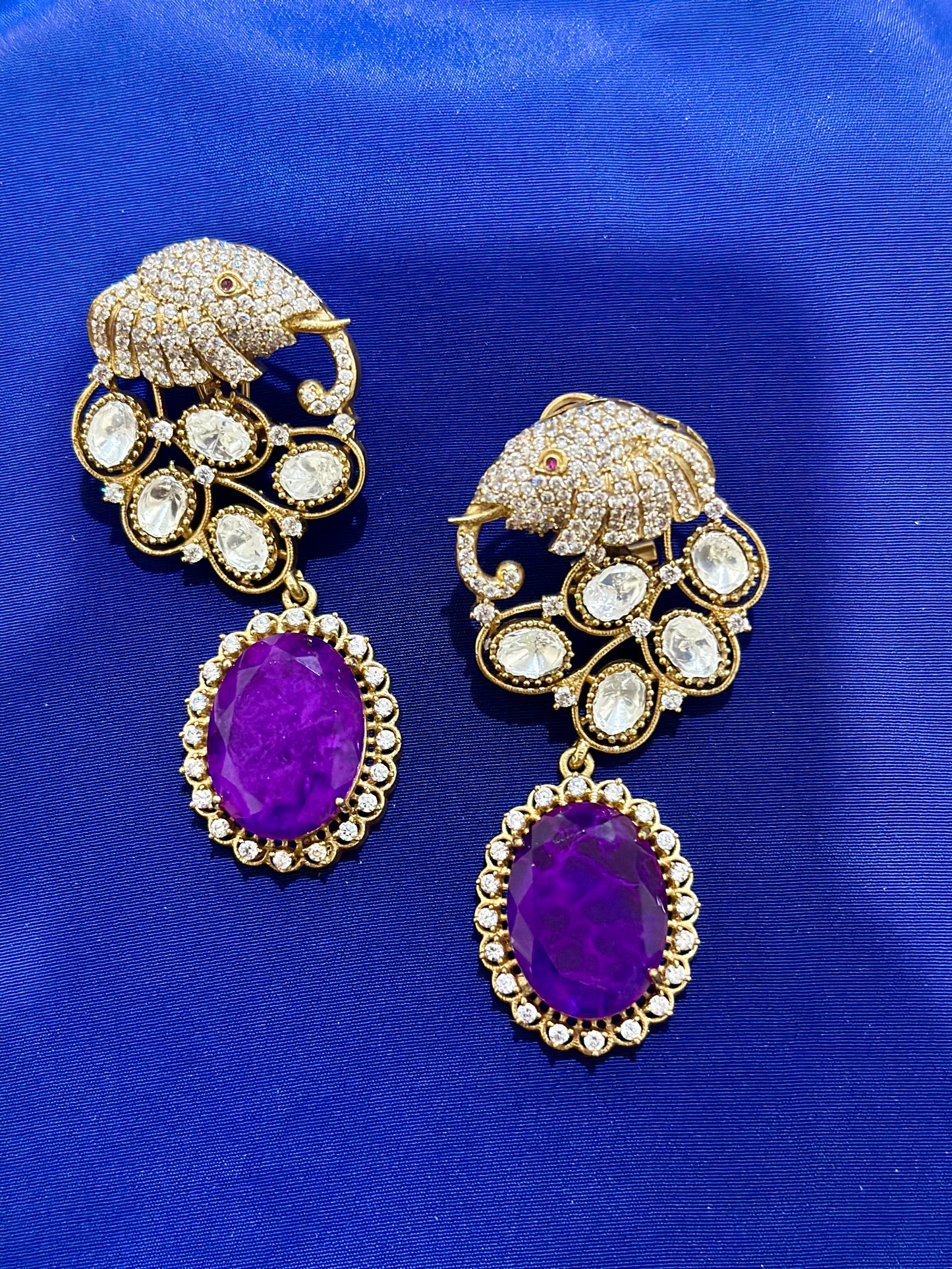 Mossonite+Doublet earrings ( Premium Range ) Colour: Purple, (Code: X7)