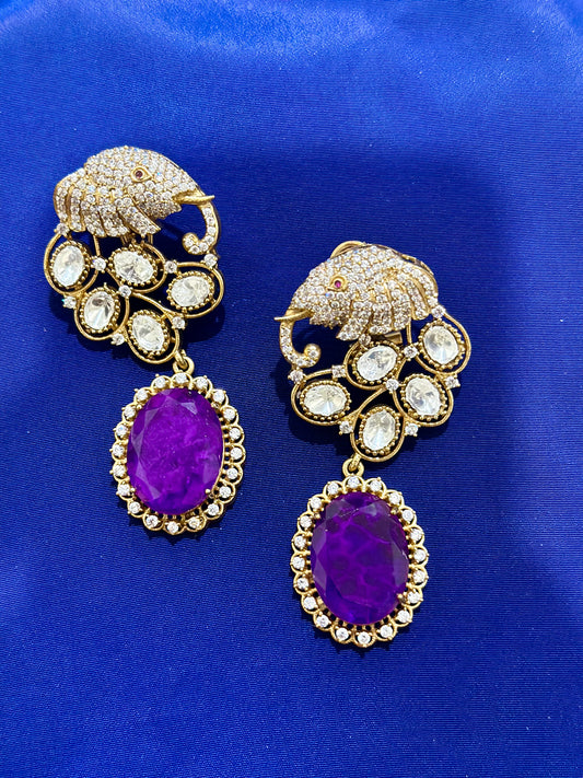 Mossonite+Doublet earrings ( Premium Range ) Colour: Purple, (Code: X7)