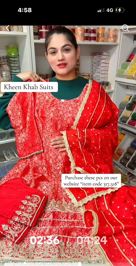 Red Kheen Khaab Suit - Item Code 317