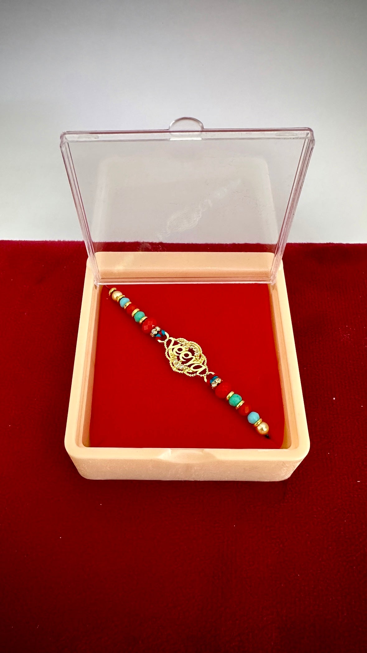 Veera Rakhi / Rakhdi box in American Diamond - Code A16