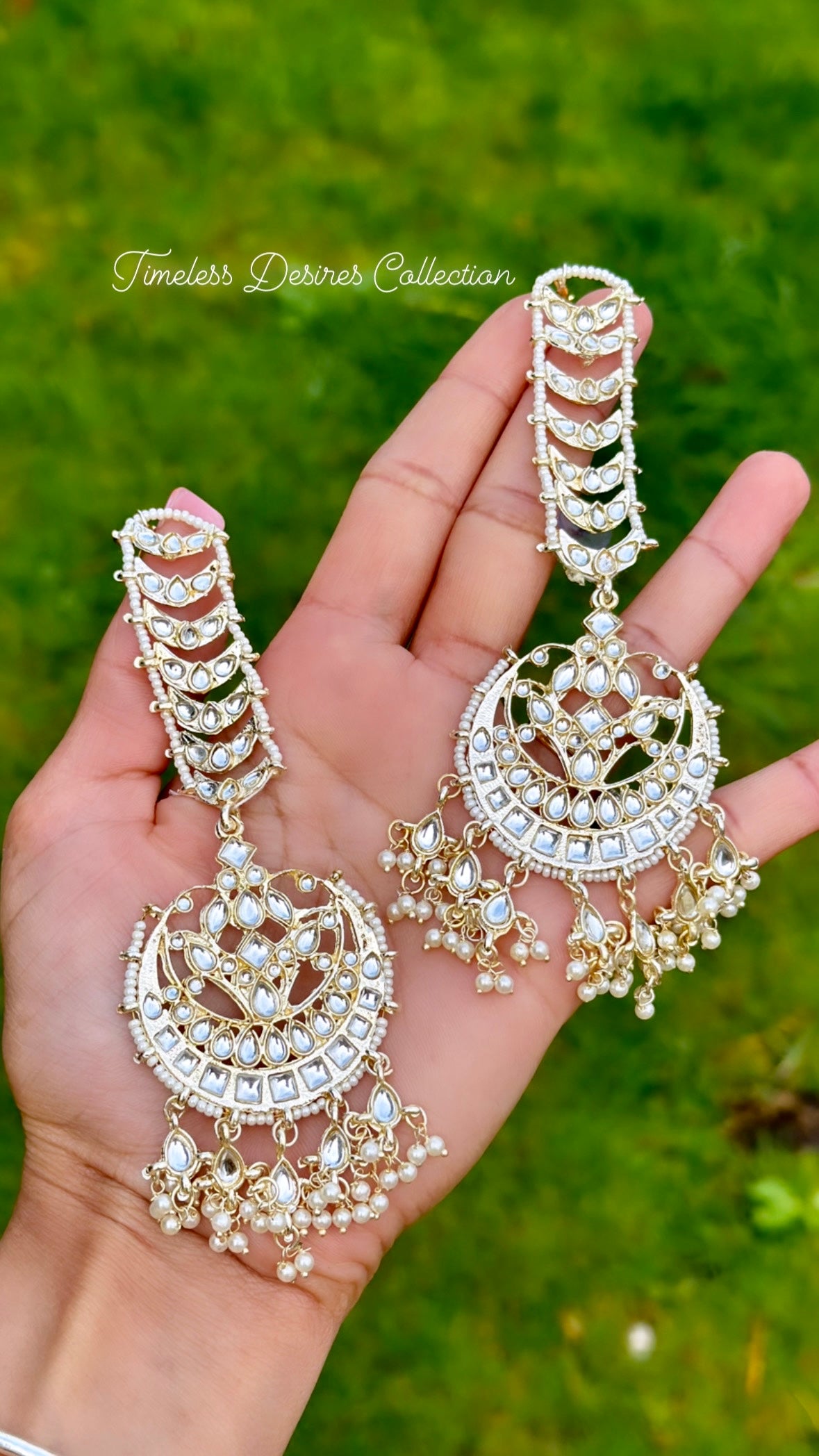 White Pearl loaded earrings and tikka set in Pakistani style in kundan