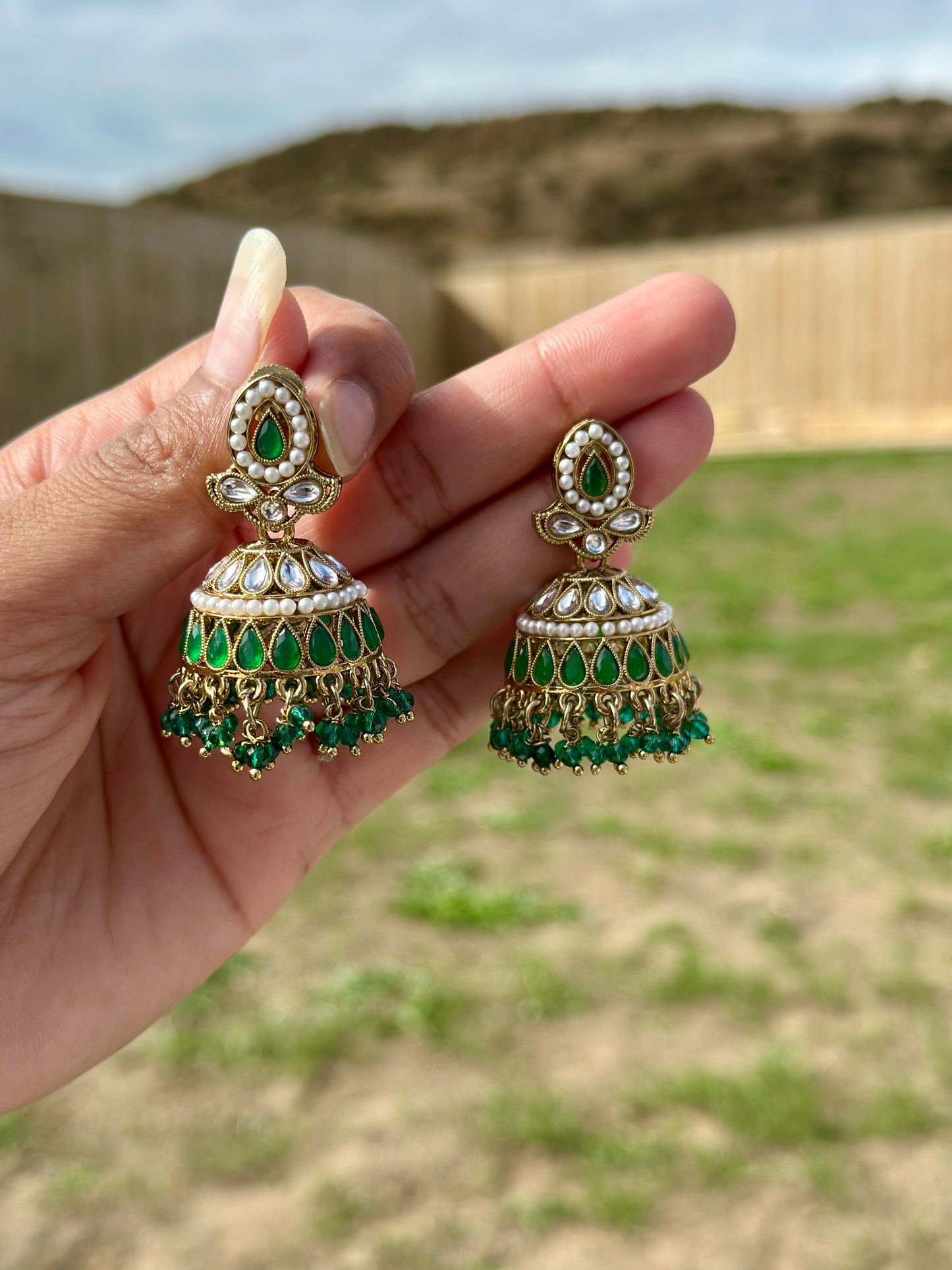 Green jhumki earrings - J16